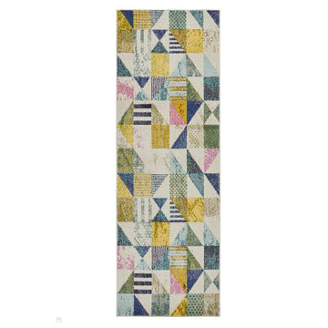 Carnaval CAR101 Modern Geometric Patches Durable Easy-Care Polypropylene Low Profile Short Pile Light Multicolour Runner-Concept Looms-Rug Love - The Most Loved Rug Store
